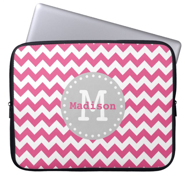 Pink White Gray Zickzack Zigzag Monogram Laptopschutzhülle (Vorderseite)