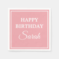 Pink White Happy Birthday Serviette