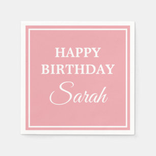 Pink White Happy Birthday Serviette