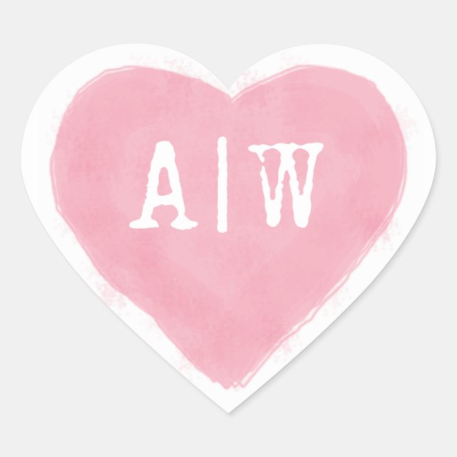 Pink White Heart Monogram Wedding Umschlag Aufkleb Herz-Aufkleber (Vorderseite)