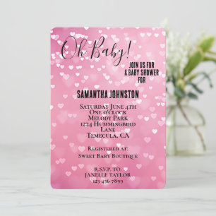 Pink White Hearts Baby Dusche Einladung