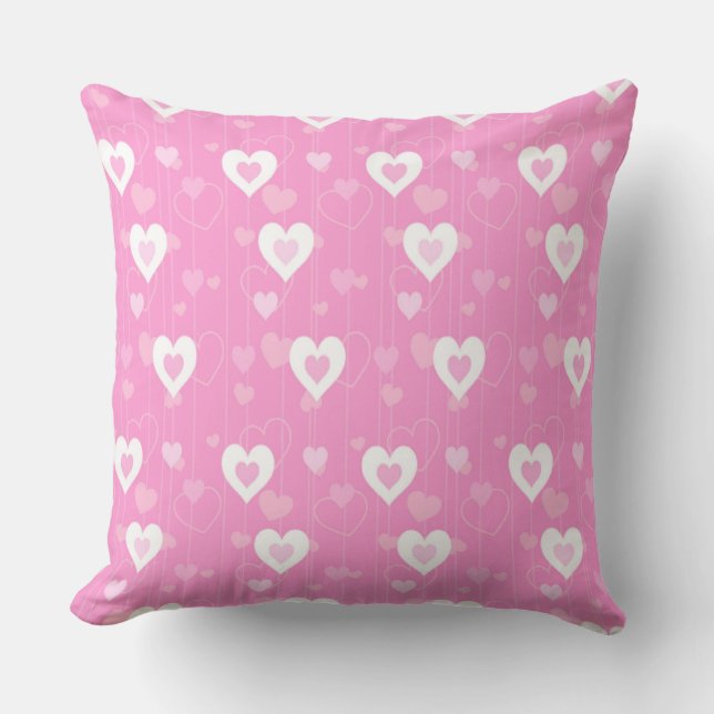 Pink & White Hearts Muster Kissen Kissen Kissen (Vorderseite)