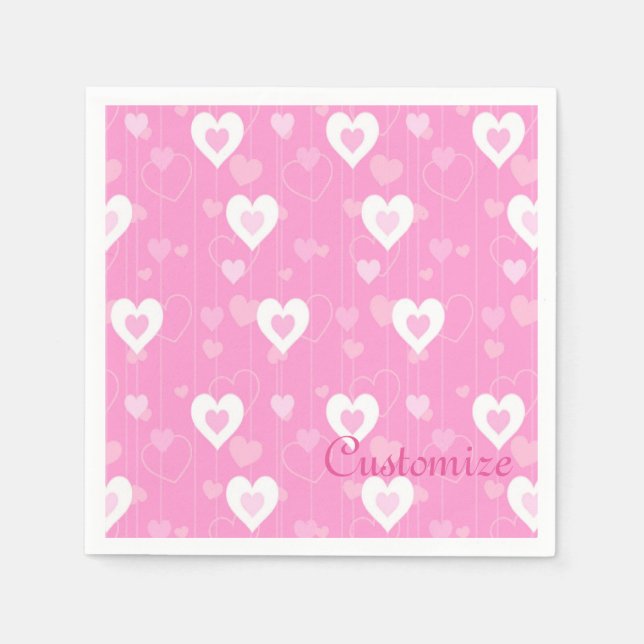 Pink & White Hearts Muster Napkins Serviette (Vorderseite)
