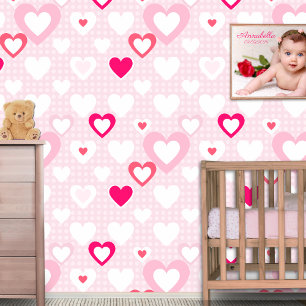 Pink White Hearts Polka Dots Baby Decor Tapete