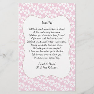 Pink White Hearts Wedding Gedicht Danke Scroll Flyer