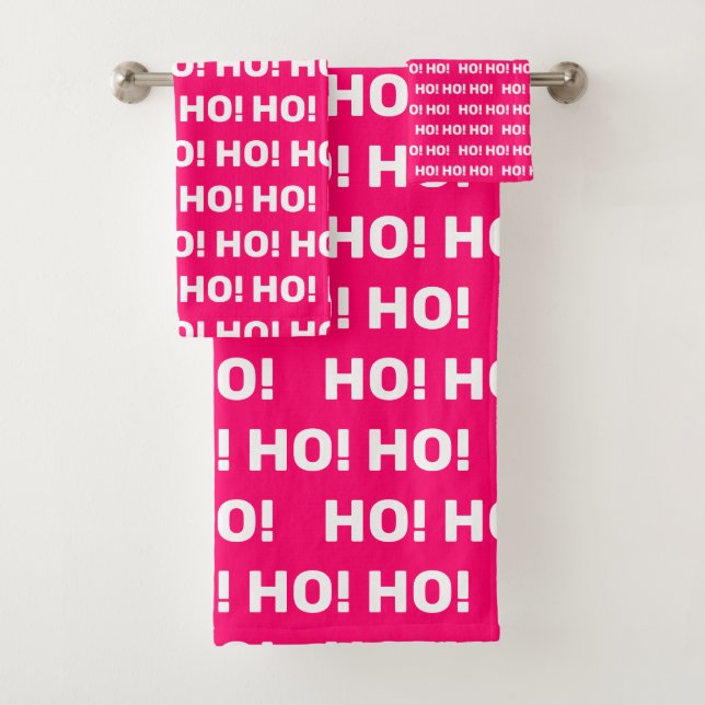 Pink White Ho Ho Ho Weihnachtsfeiertag Badhandtuch Set (Insitu)