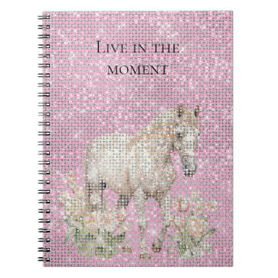 Pink White Horse Blumenglanz Notizblock