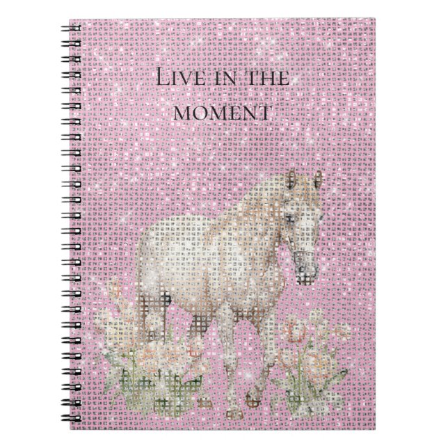 Pink White Horse Floral Sparkle  Notizblock (Vorderseite)