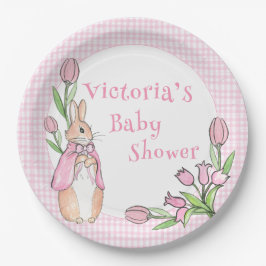 Pink White Kariert Bunny Baby Dusche Pappteller