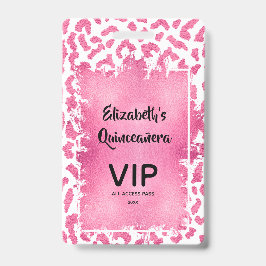 Pink White Leopard Quinceañera Einladen VIP Pass Ausweis
