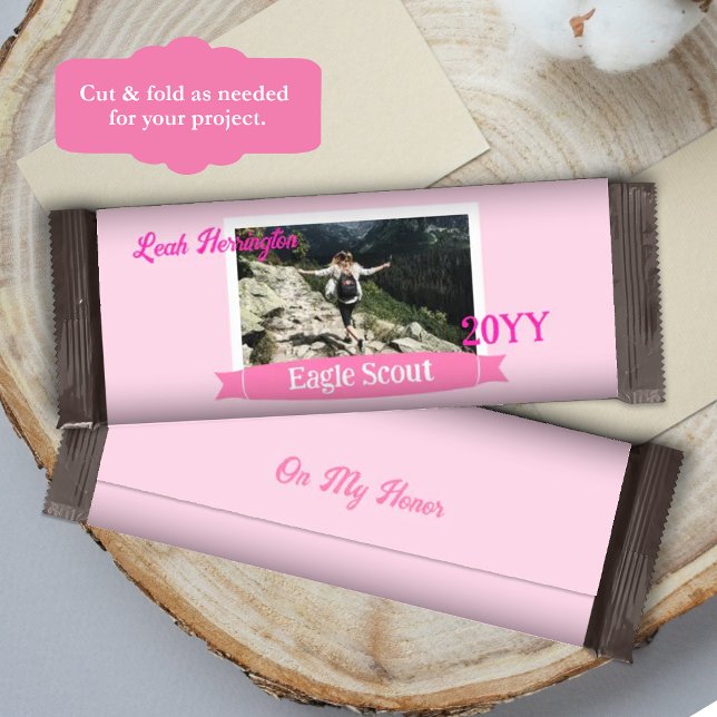 Pink, White, Magenta Eagle Scout Candy Bar Wrapper Flyer (Pink eagle scout court of honor candy bar wrappers, diy chocolate bar labels, personalized favors)