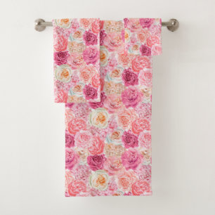 Pink White Magenta Floral Blume Elegantes Ambiente Badhandtuch Set