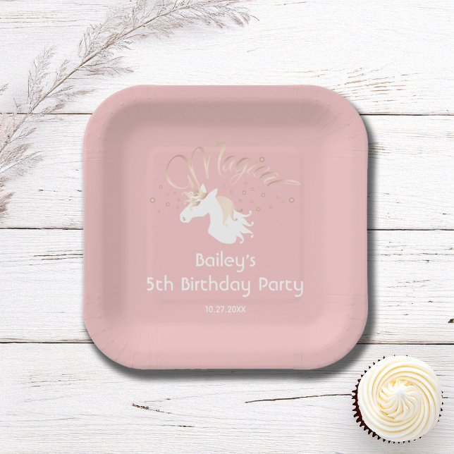 Pink White Magical Unicorn Girl Birthday Party Pappteller (Von Creator hochgeladen)