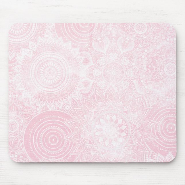 Pink White Mandala Collection Mousepad (Vorne)