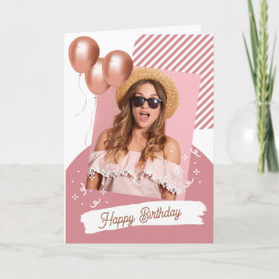 Pink White Minimalistisch Happy Geburtstag geklapp Karte
