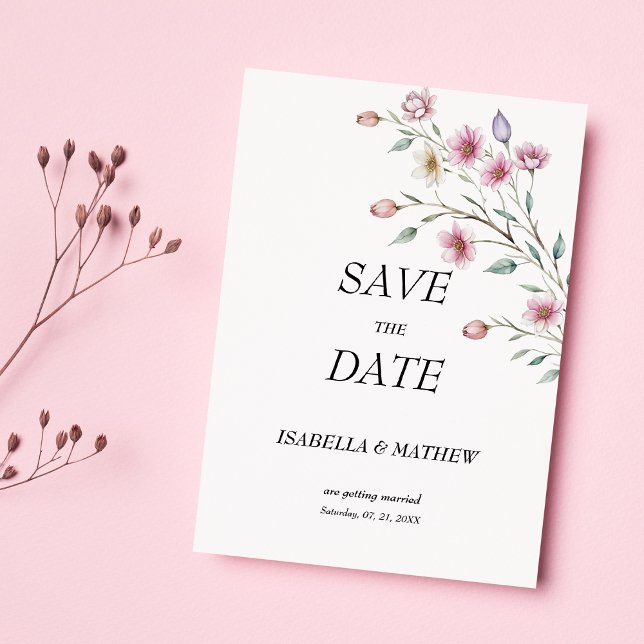 Pink white mint lilac spring flower Save the Date Einladung (Pink white mint lilac spring flower Save the Date)