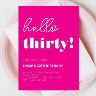 Pink White Modern 30. Geburtstag Einladung