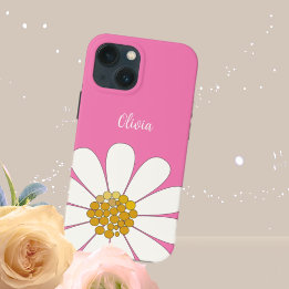Pink White Modern Daisy Blume Personalisieren Name Case-Mate iPhone Hülle