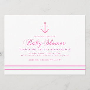 Pink & White Nautical Baby Dusche laden ein Einladung