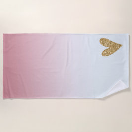 Pink White Ombre Gold Glitzer Herz Strandtuch