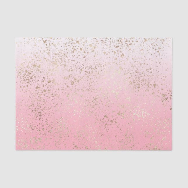 Pink White Ombre Speckling Gold Flakes Seidenpapier (Vorderseite)