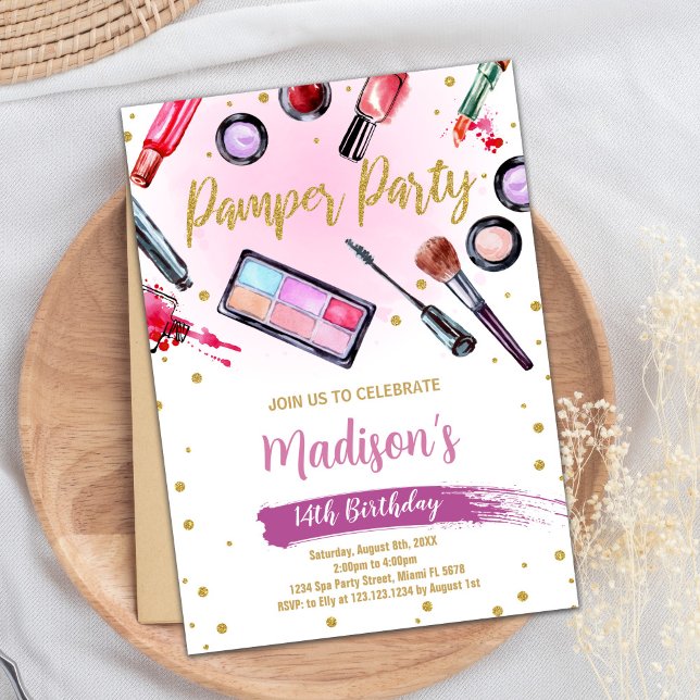 Pink White Pamper Party Geburtstagseinladungen Einladung (Pink White Pamper Party Birthday Invitations)