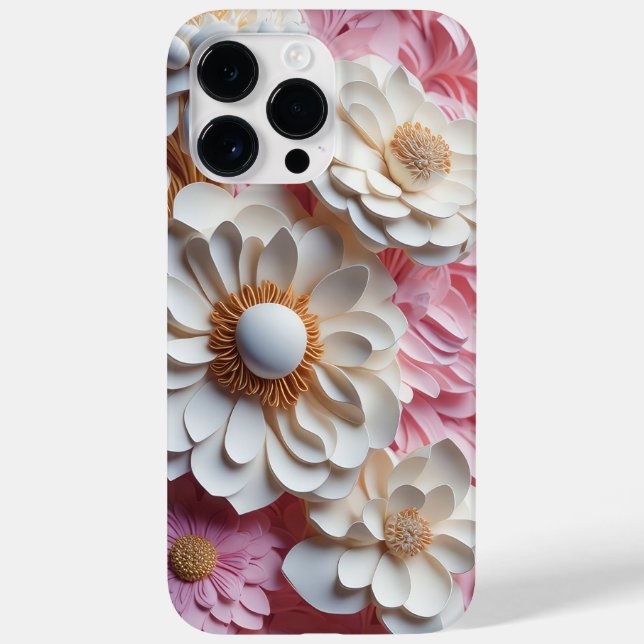 PINK & WHITE PAPIER 3-D SEHEN BLUME Case-Mate iPhone HÜLLE (Rückseite)