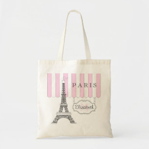 Pink White Paris Eiffel Tower Monogram Name Tasc Tragetasche