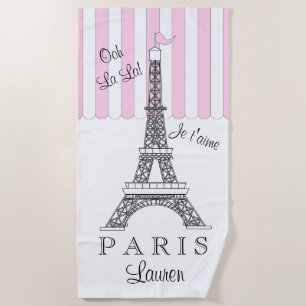 Pink White Paris Eiffel Tower Ooh La La La Strandtuch