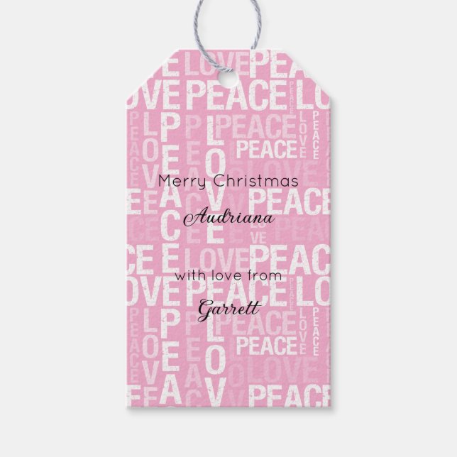 Pink White Peace Love Christmas Geschenkanhänger (Vorderseite)