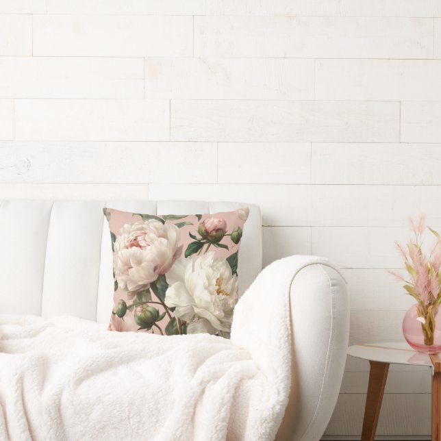 Pink & White Peonies Elegant Kissen (Liege)