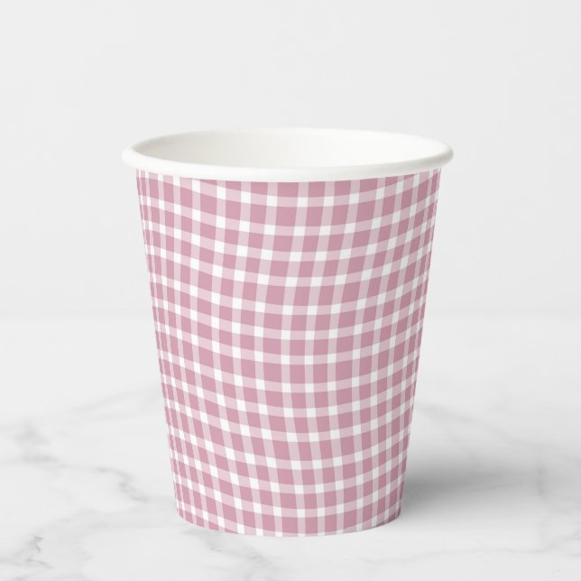 Pink White Plaid Checker Seamless Pattern Pappbecher (Vorderseite)