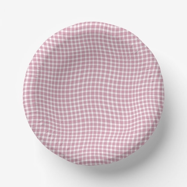 Pink White Plaid Checker Seamless Pattern Pappteller (Vorderseite)