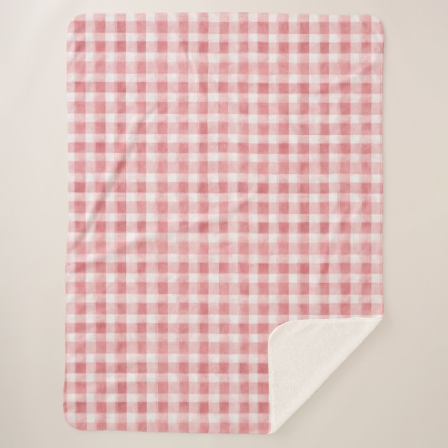 Pink White Plaid Stripes Sherpadecke (Vorderseite)