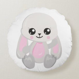 PINK & WHITE PLUSH BUNNIES RUNDES KISSEN