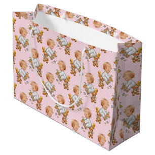 PINK & WHITE POLKA DOPPELT MIT NIEDLICHEM BABYSPIE GROßE GESCHENKTÜTE