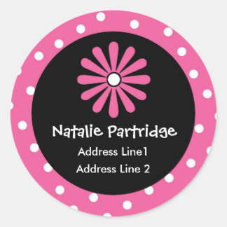 Pink & White Polka Dot-Adressetiketten Runder Aufkleber