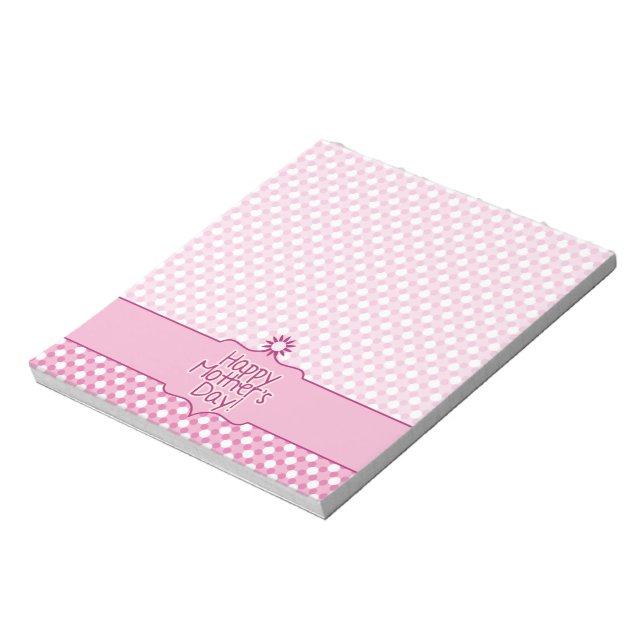 Pink white Polka dot Blume Mütter Day Notizblock (Rotiert)