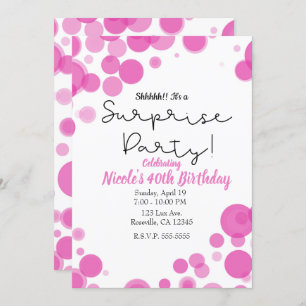 Pink & White Polka Dot Bubbles Überraschendes Part Einladung