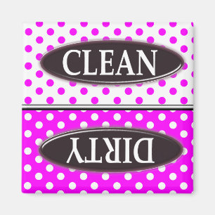 Pink & White Polka Dot CLEAN DIRTY DISHWASHER MAGN Magnet