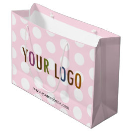 Pink & White Polka Dot Geschenktasche mit Firmenlo Große Geschenktüte