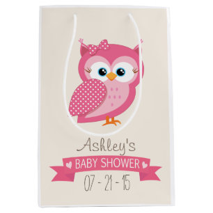Pink & White Polka Dot Owl Babydusche Mittlere Geschenktüte