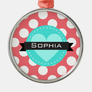 Pink White Polka Dot Pattern Ornament Aus Metall