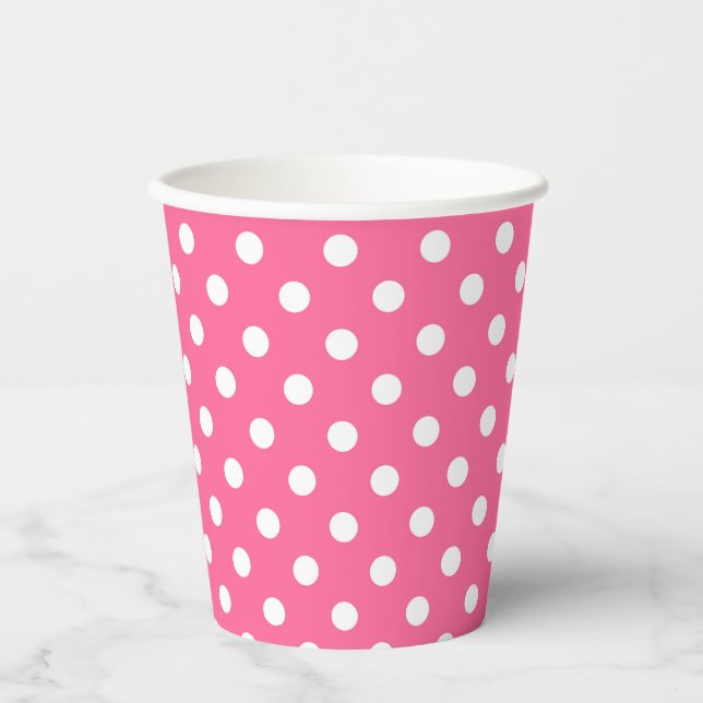 Pink White Polka Dots Design Pappbecher (Vorderseite)
