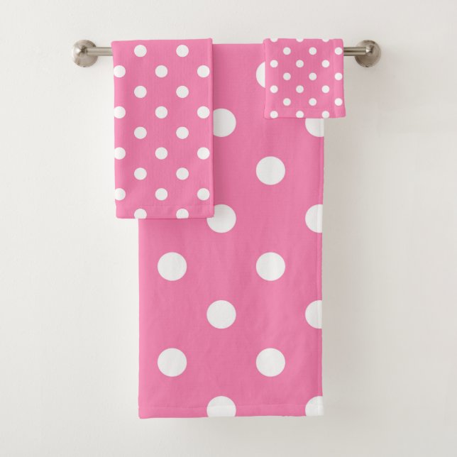 Pink & White Polka Dots Dot Badhandtuch Set (Insitu)