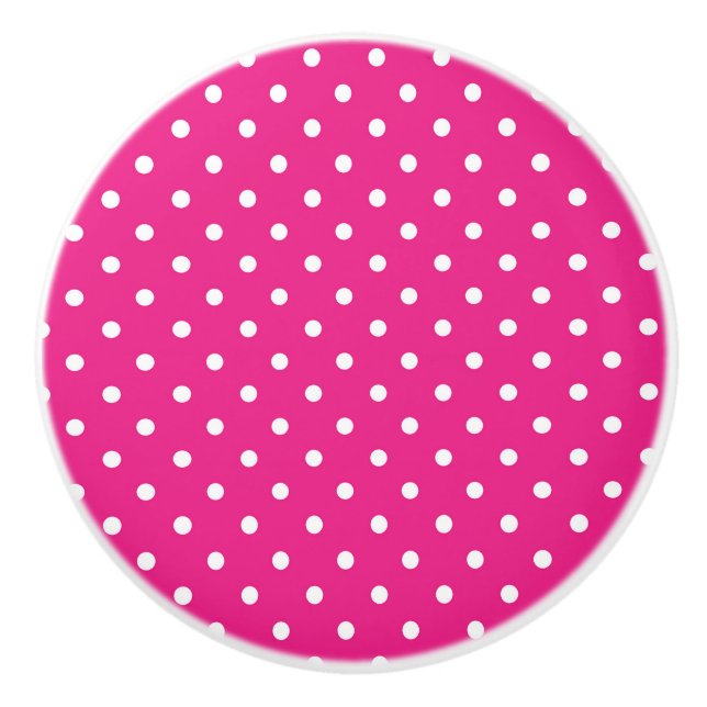 Pink & White Polka Dots Keramikknauf (Vorderseite)