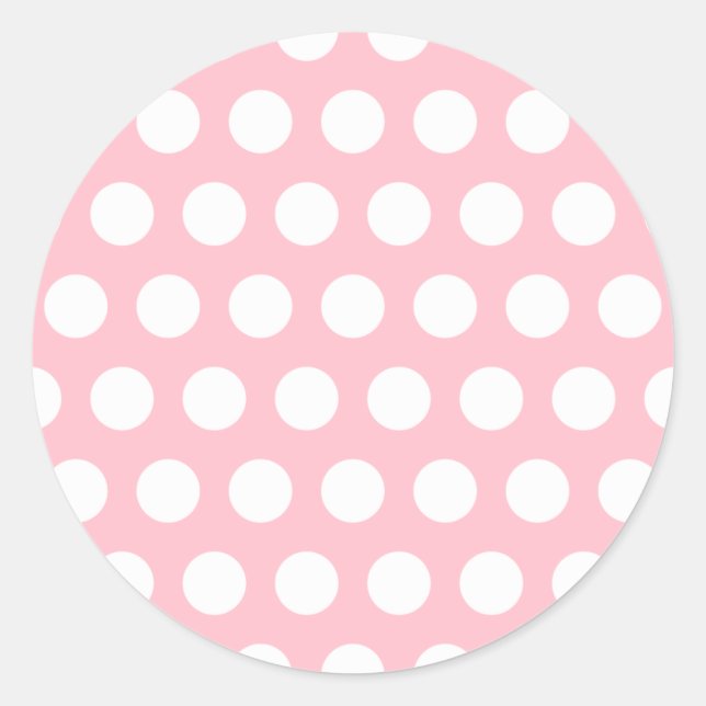 Pink & White Polka Dots Runder Aufkleber (Vorderseite)