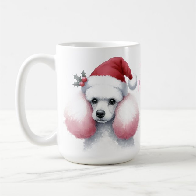 Pink White Poodle Weihnachtscup der Tasse (Links)