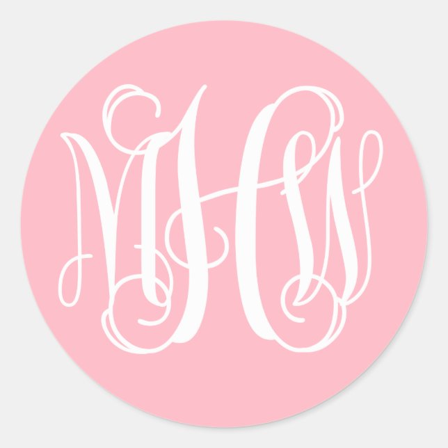 Pink White Preppy Vine Script Monogram DIG BG Runder Aufkleber (Vorderseite)