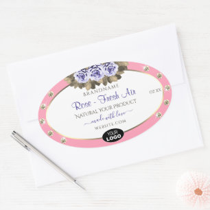 Pink White Product Labels Blue Rose Jewels Logo Ovaler Aufkleber
